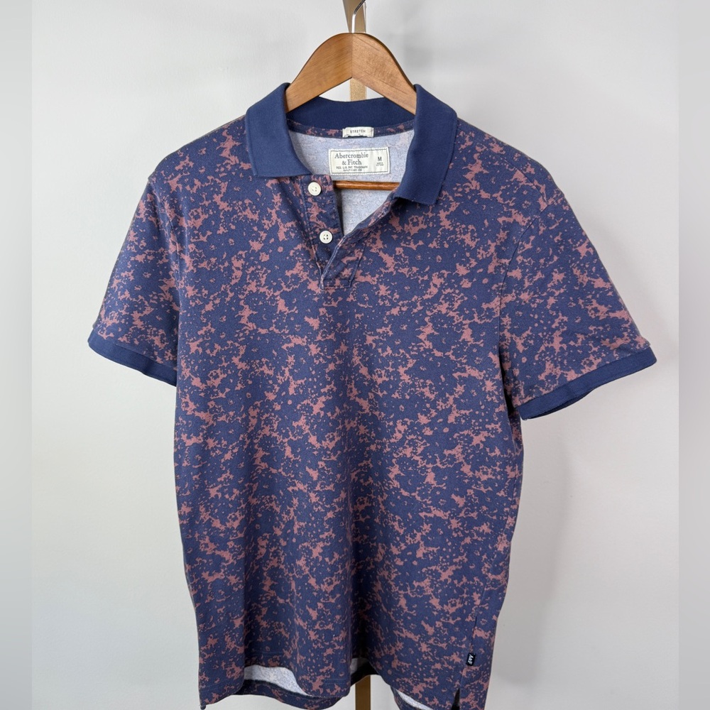 Navy and Pink Patterned Polo Shirt